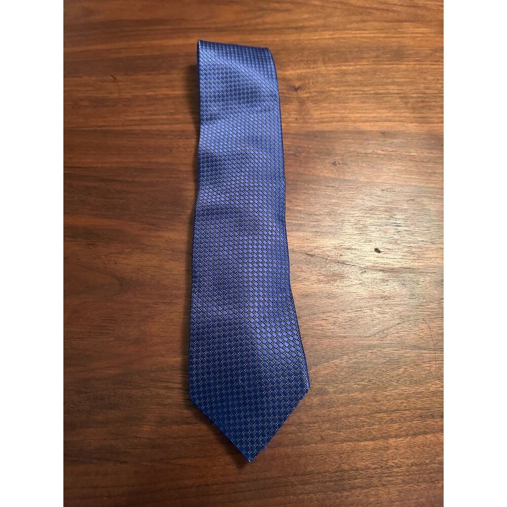 Ermenegildo Zegna Men's 100% Silk Tie - Blue Woven Geometric Pattern (Made in It